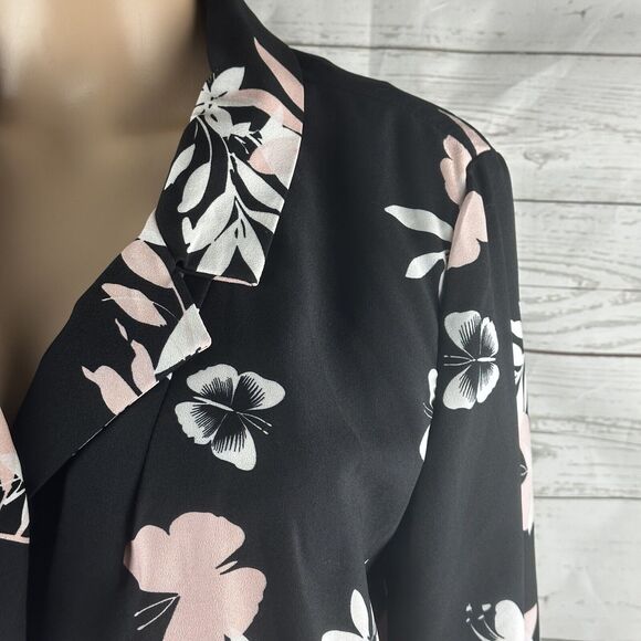 Roz & Ali Long Jacket Blouse Floral Butterfly Print Open Front - Picture 4 of 12